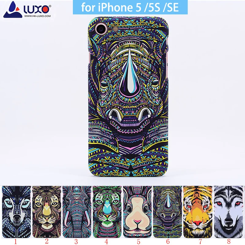 

Original luxo Forest King Aztec Animals Faces Lion Wolf Owl Pattern PC Hard Printing Phone Case Cover for iPhone 5 5S SE