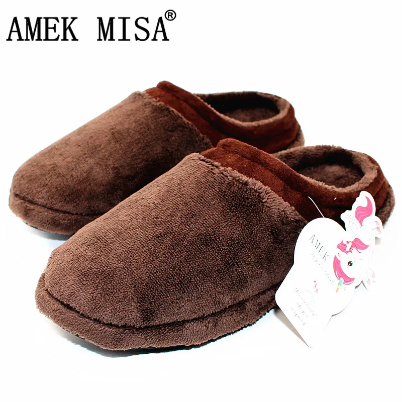 

AMEK MISA Men's Indoor Slippers 2018 Winter Warm Solid Short Plush Casual Home Shoes TPR Rubber Non-slip Elderly Slippers MS04