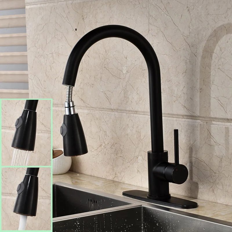 

Oil Rubbed Black Pull Down Sprayer Kitchen Sink Faucet Contemporary Deck Mounted Single Hole Kitchen Mixer Water Taps