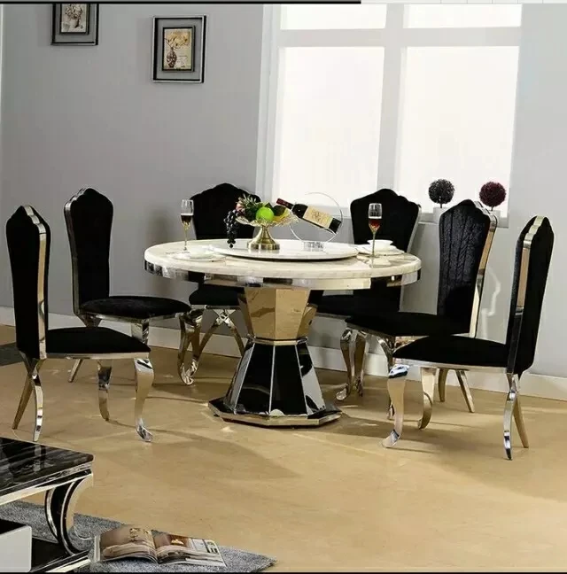 Stainless steel Dining Room Set Home Furniture minimalist modern glass dining table and 4 chairs mesa de jantar muebles comedor