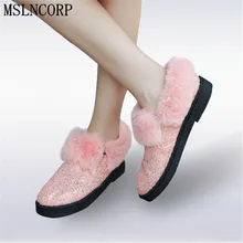 Размер 34-45, женские зимние теплые меховые ботильоны на плоской подошве удобная мягкая плюшевая обувь для мам Женская Повседневная зимняя обувь без шнуровки