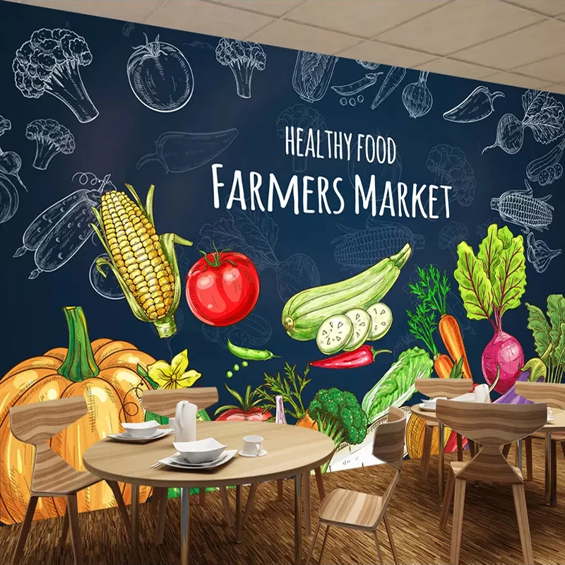 Custom 3d Photo Wallpaper Creative Hand Painted Healthy Food Fruit Vegetables Mural Supermarket Fruit Shop Restaurant Wall Decor Wallpapers Aliexpress