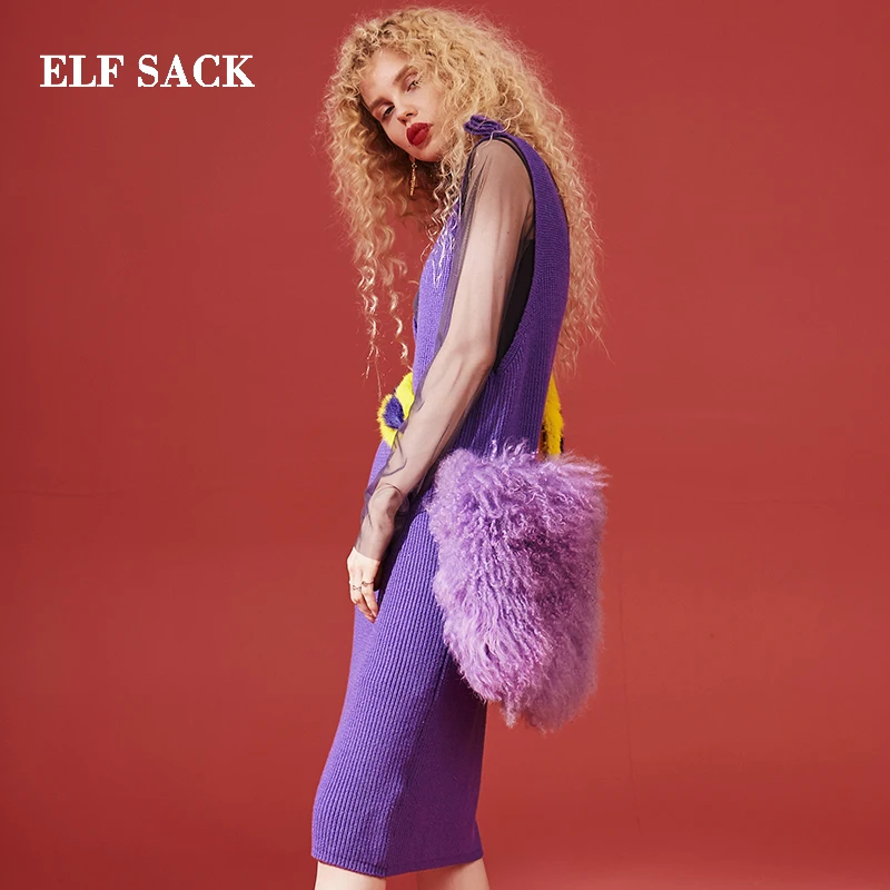 ELFSACK Новое Стильное женское платье Женский комплект 2 шт. сетчатые топы и вязаное