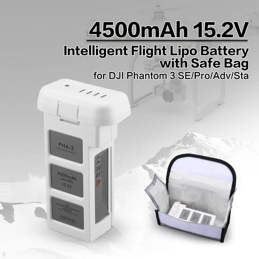 

4500mAh 15.2V 4S Intelligent Flight LiPo Battery with Safe Bag for DJI Phantom 3 SE Professional Advanced Standard RC Drone