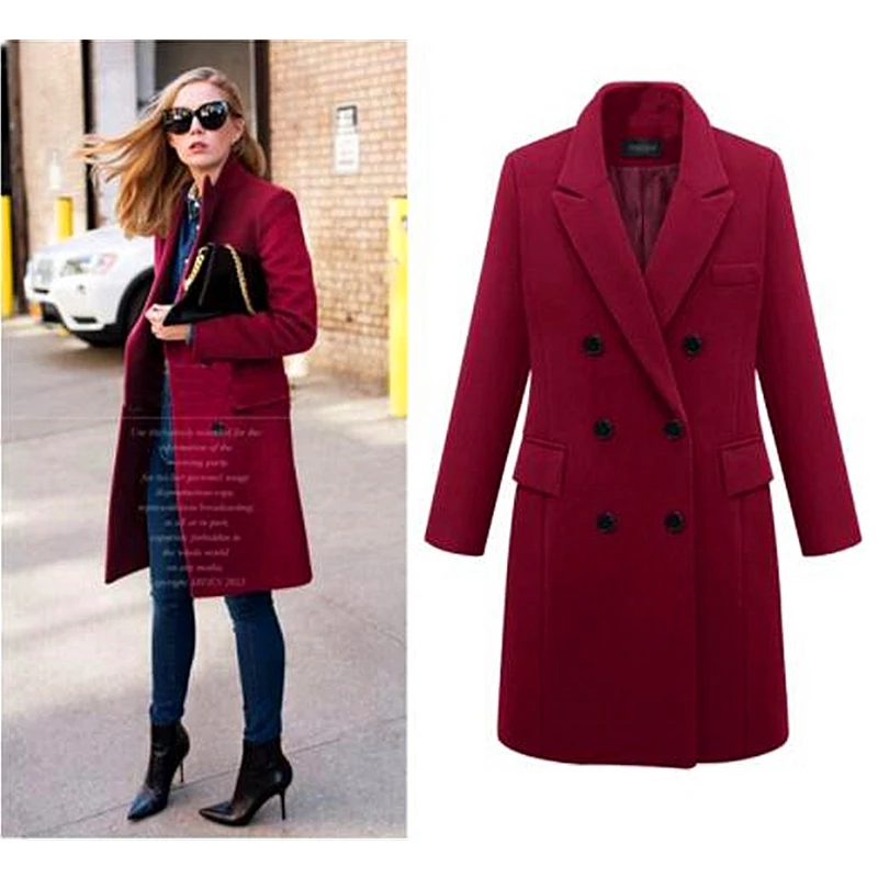 Зимние женские, большие размеры(XL-5XL), модные, длинные, темпераментные, шерстяные пальто, одноцветные, зимние куртки B456