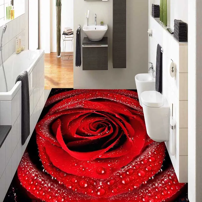 

Hot Modern Bathroom 3D ROSE Flower Floor Painting Mural Wallpaper non-slip Thickened Self-adhesive PVC Wallpaper sticker #120