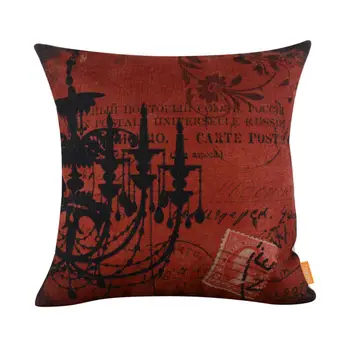 

LINKWELL 45*45cm Shabby Chic Dark Red Chandelier Burlap Pillow Case Droplight Lamp American Style