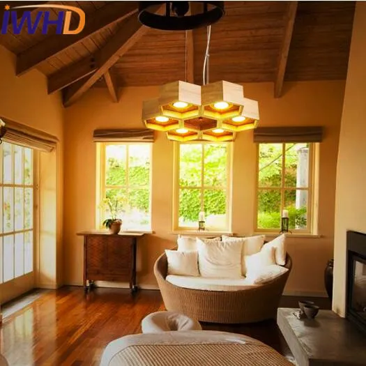 Iwhd madera LED colgante luces creativo moderno 6 cabezas calabaza colgante Estilo nórdico moda iluminación salón lampen