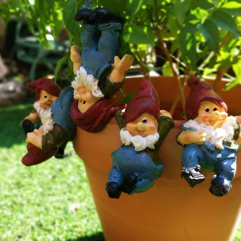 Garden 5in Gnome Fairy Sitting & Hanging Pot Hugger Gnome Figurines 6pc Set New 