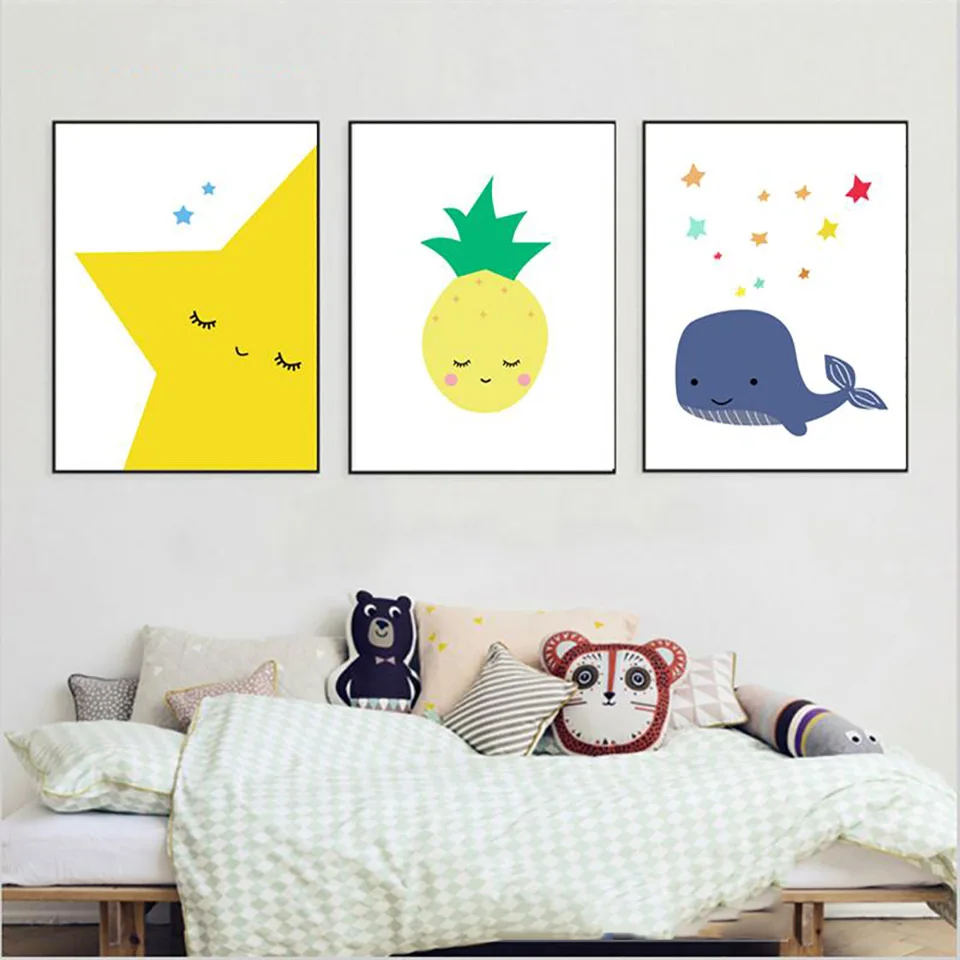 Yellow-Star-Pineapple-Whale-Wall-Art-Canvas-Painting-Nordic-Posters-And-Prints-Wall-Pictures-For-Living (2)
