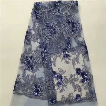 

2018 Paillettes Velvet embroidery tulle lace African french lace fabric very soft high quality 5 yards per piece BLACK