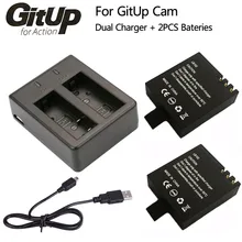 Battery Dual Charger + 2Pcs 1000mAh Original GitUP Backup Rechargeable Li-on Battery For GitUP Git2 / Git2P Sports Action Camera