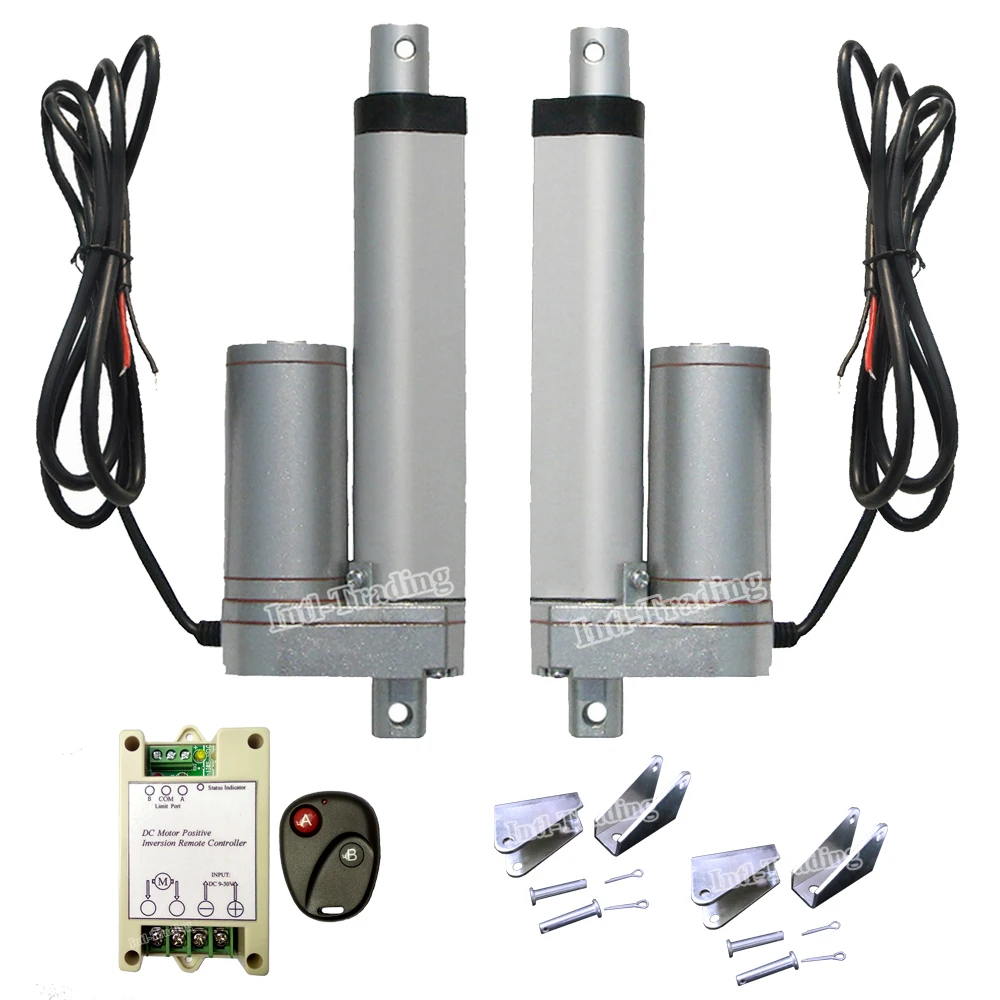 2 Linear Actuators W/ Remote Control Kit W/ Mounting Brackets DC12V 100mm 4" Stroke Length 1500N