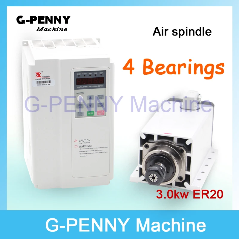 

New Product! 220V 3KW 4bearings CNC Air Cooled Spindle Motor ER20 Air Cooling motor spindle & 3.7kw fuling Inverter High Quatity