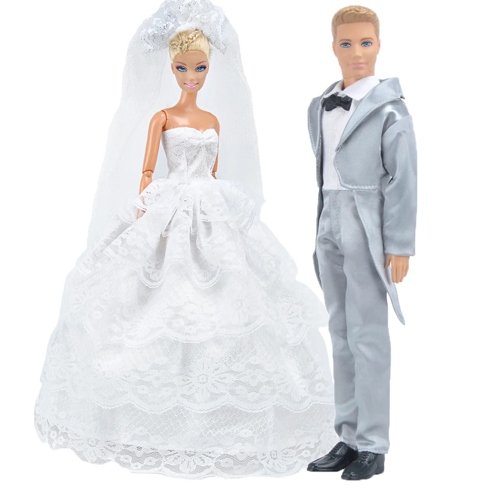 Image E TING New Arrivals Doll Clothes Fantasy Unisex Suit Wedding Bride Dress Silver Tuxedo For Barbie Ken Doll Accessories Shoes