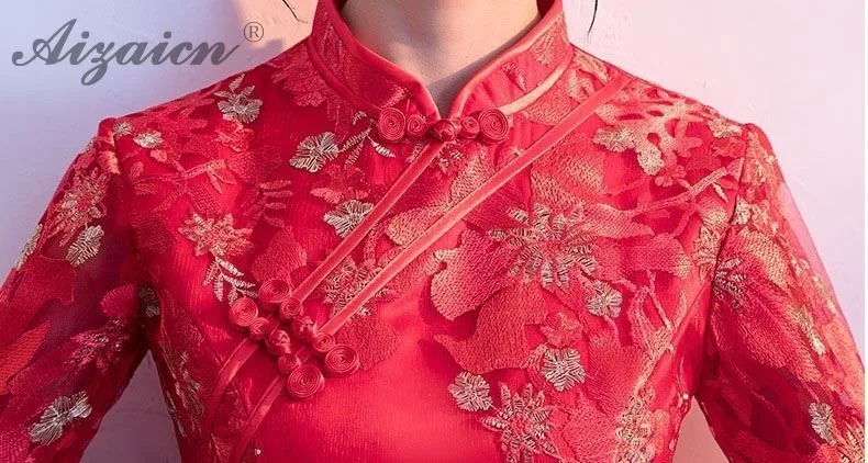 Мода невесты вышивка Cheongsam Красная цена платья Современный оригинальный Femme длинное вечернее Qi Pao китайское свадебное платье халат Ципао