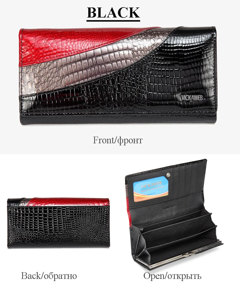VICKAWEB Wallet Female Patchwork Long Women Wallets Genuine Leather Purses Ladies Vintage Hasp Purse Alligator Standard Wallets-AE150-1-023