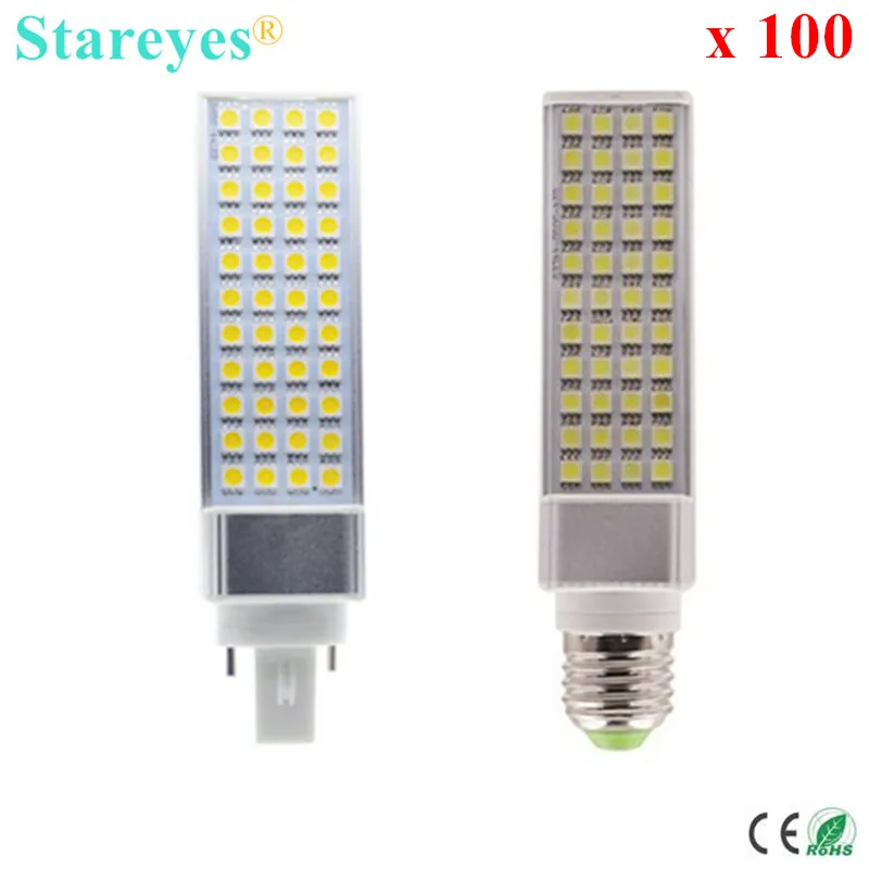 100 шт. G24 G23 E27 светодиодная КЛЛ лампы SMD 5050 44 светодиодный 9 Вт PL Светодиодная лампа для спальни поперечный включить свет