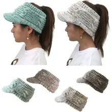 Зимний шерстяной трикотаж Козырьки Шляпы Женская эластичная вязаная шапка грязная булочка конский хвост бини зимняя теплая шапка с гусиным язычком