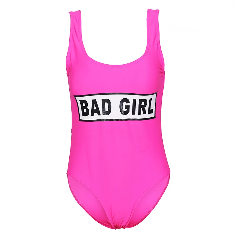 Sexy Bad Girls Letter One Piece Pink Swimsuit Women Vest Top Swimwear