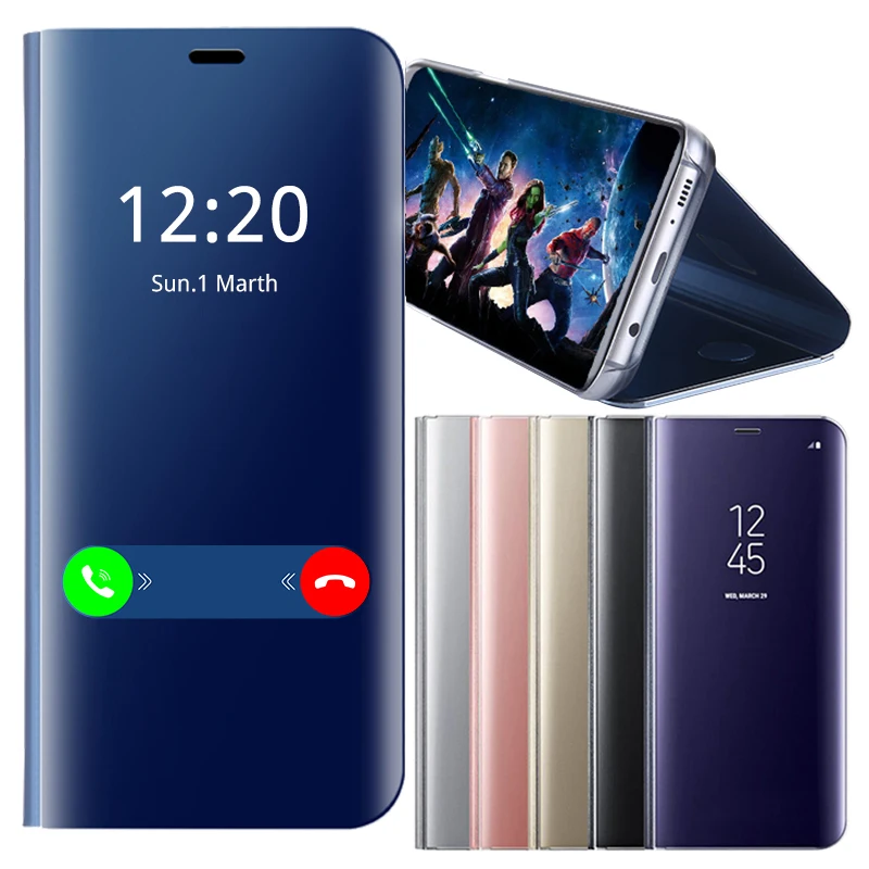 

YKSPACE Smart Mirror Clear View Flip Stand Case For Samsung Galaxy S6 S7 edge S8 S9 S10 Plus S10e Note 8 9 10 Plus Holder Cover