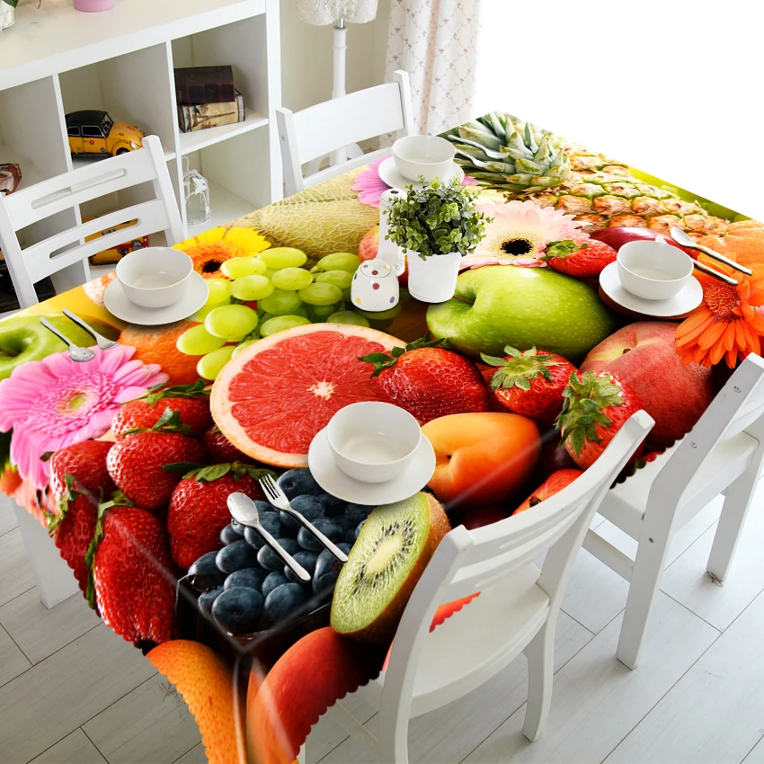 

Grape Fruit Pattern 3D Tablecloth Polyester Waterproof Rectangular Wedding Table Cloth Christmas Party Table Cover