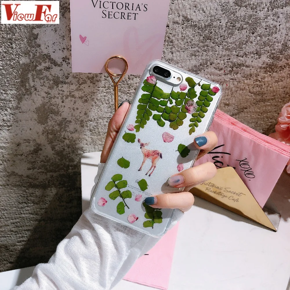 Viewfar Deer Mum Real Dry Flower Transparent Soft Case For Apple iphone 6 7 8 Plus X XR XS Max Cover 6P 7plus 8plus XsMax Cases | Мобильные