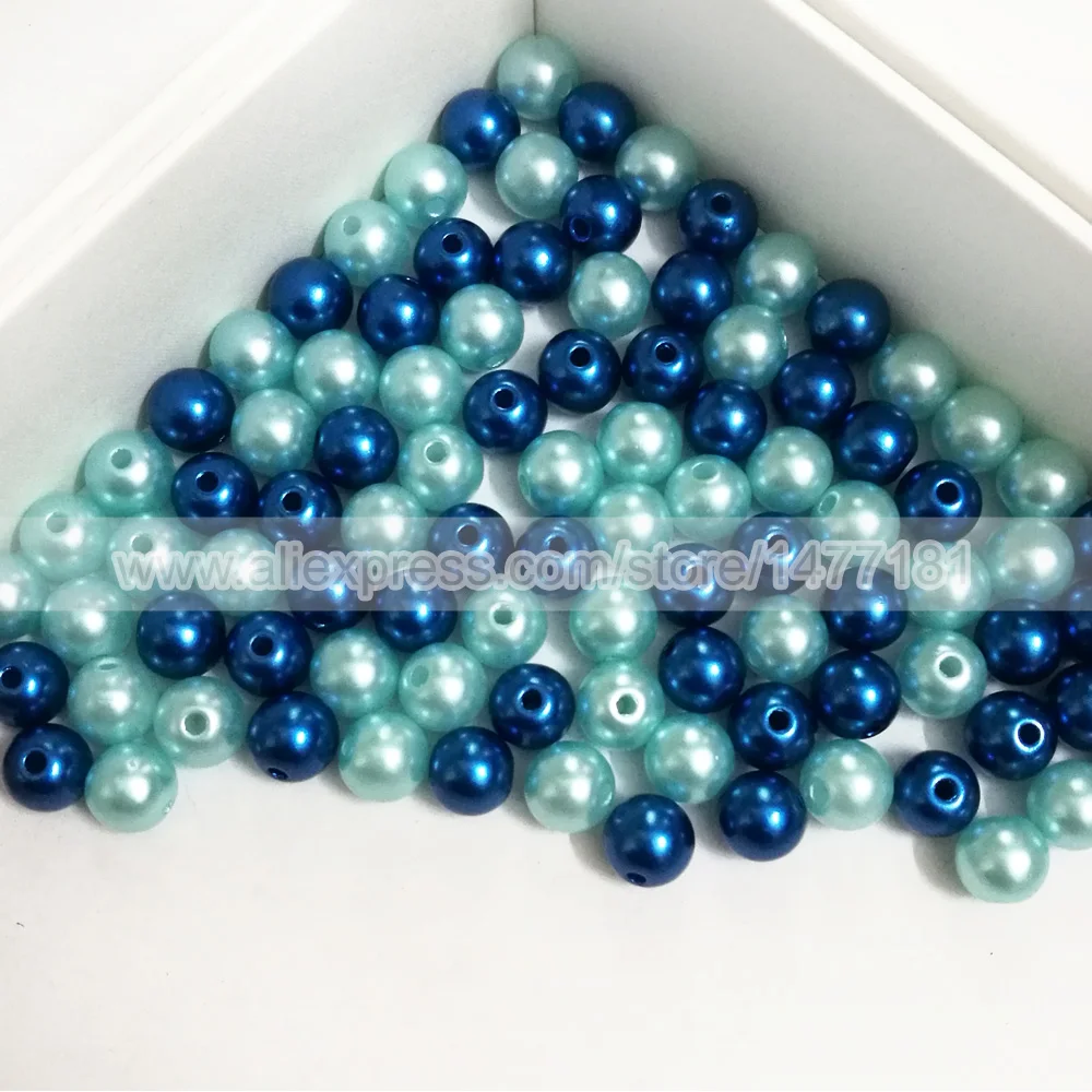 8mm Full Round Pearls with Hole Z19 AQUA Z37 DARK BLUE
