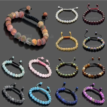 

5PCS/Lot Wholesale 6mm Natural Men Women Gems Stones Braided Macrame Diy Jewelry Beads Bracelet Adjust Handmade