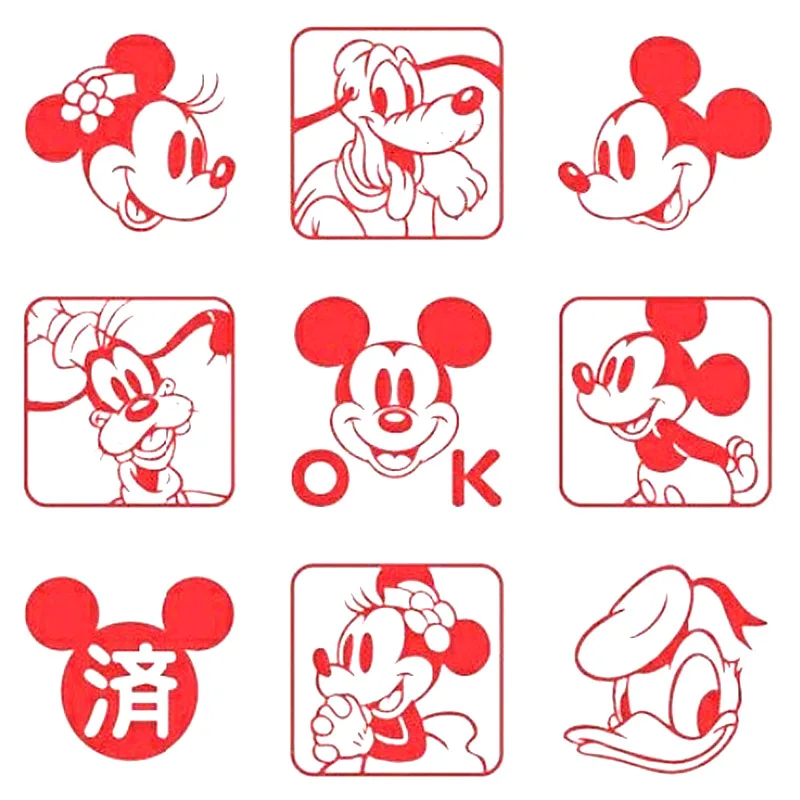 

9pcs/set Cute Mickey Mouse Minnie Stamp DIY Toy Self Inking Photosensitive Seal Without Handle Funny Planner Scrapbooking Stamps
