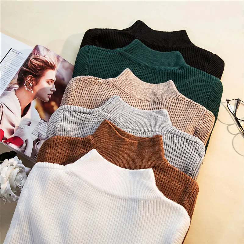 Winter Warm Basic Long Sleeve Lady's Sweater Turtleneck Pullover Knit Sweaters For Women Jumper Pull Femme Green Female Sweaters