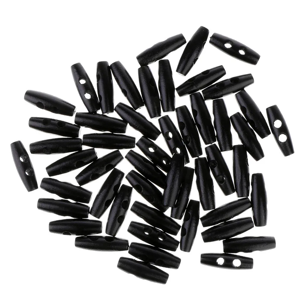 50Pcs Wooden Toggle Buttons 2 Horn Buckle Garment Sewing Accessories Duffle Coat Overcoat Fastener