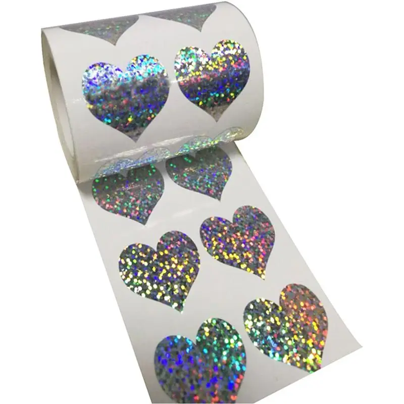 Блестящие наклейки в форме сердца-1,1" дюймов-500 в рулоне-блестящие металлические фольги для учительницы металлические водонепроницаемые