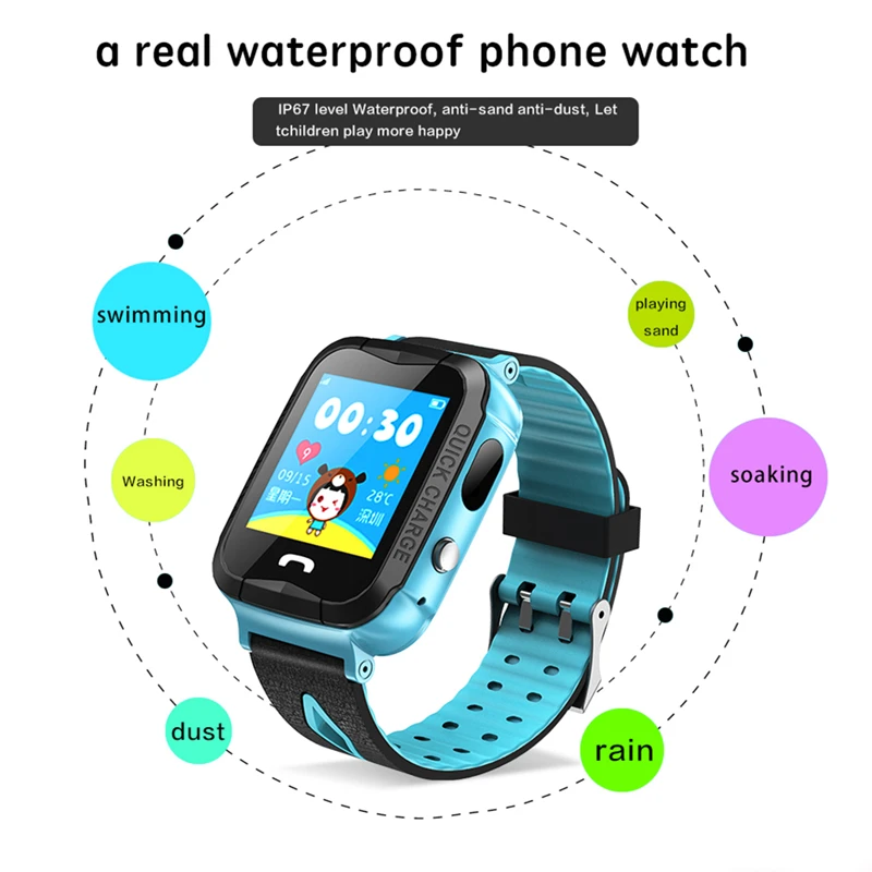 

V6F Child Waterproof baby GPS Smart Watch with Camera Flashlight SOS Call Location Touch Screen Anti-Lost Monitor Tracker