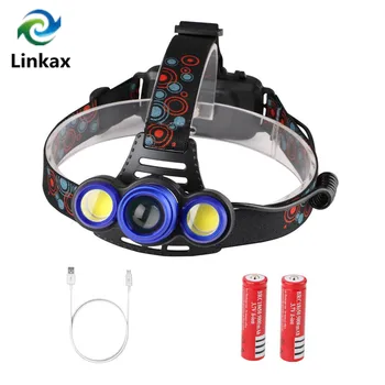 

Zoomable 8000LM Head lamp T6+2*COB LED Headlamp Rechargeable Head flashlight linterna 18650 battery Camping Fishing Headlight