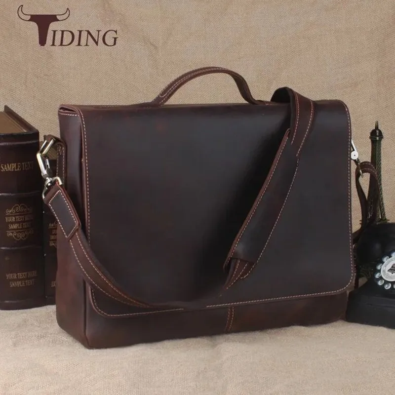 New Men/'s Vintage Brown Leather Satchel Full Flap Messenger Laptop Shoulder Bag
