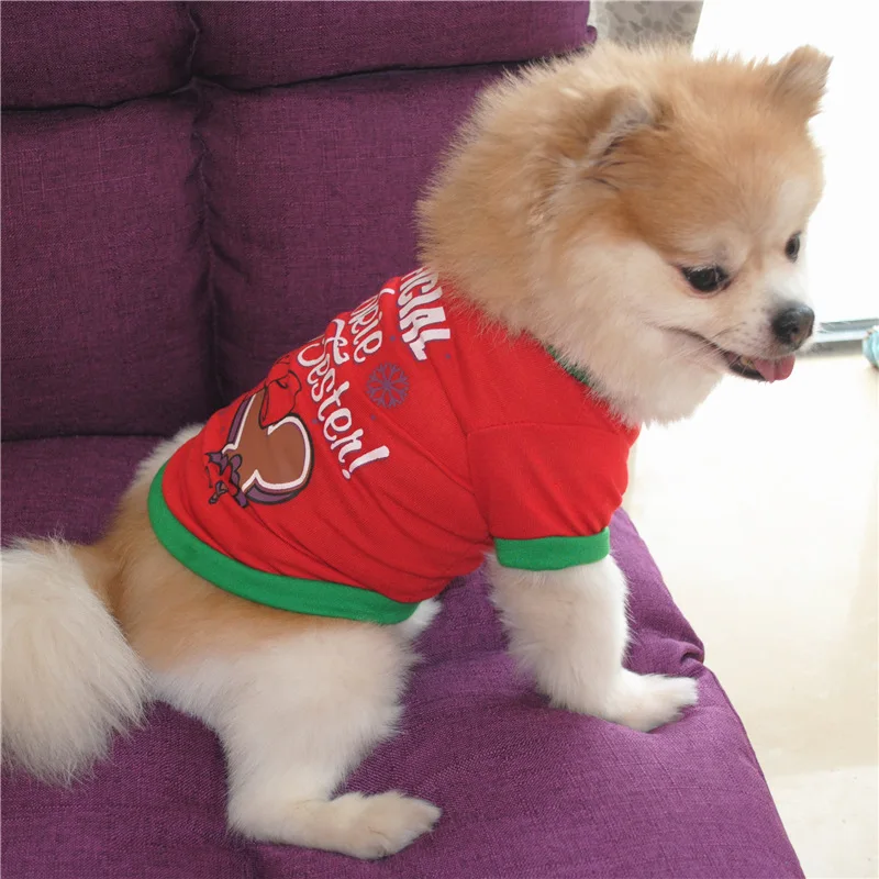 Рождественская футболка для собак, 6 цветов, хлопковая футболка, Рождественская Одежда для собак, классический праздничный костюм для щенков, маленьких собак, кошек, XS, s, m, l