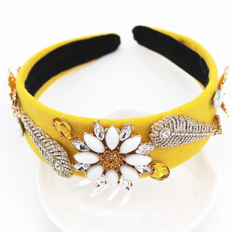 

Luxury Flower Crown Tiaras Baroque Wide Headband Crystal Leaf Hair Ornaments Bride Wedding Hair Accessories For Women Headpiece