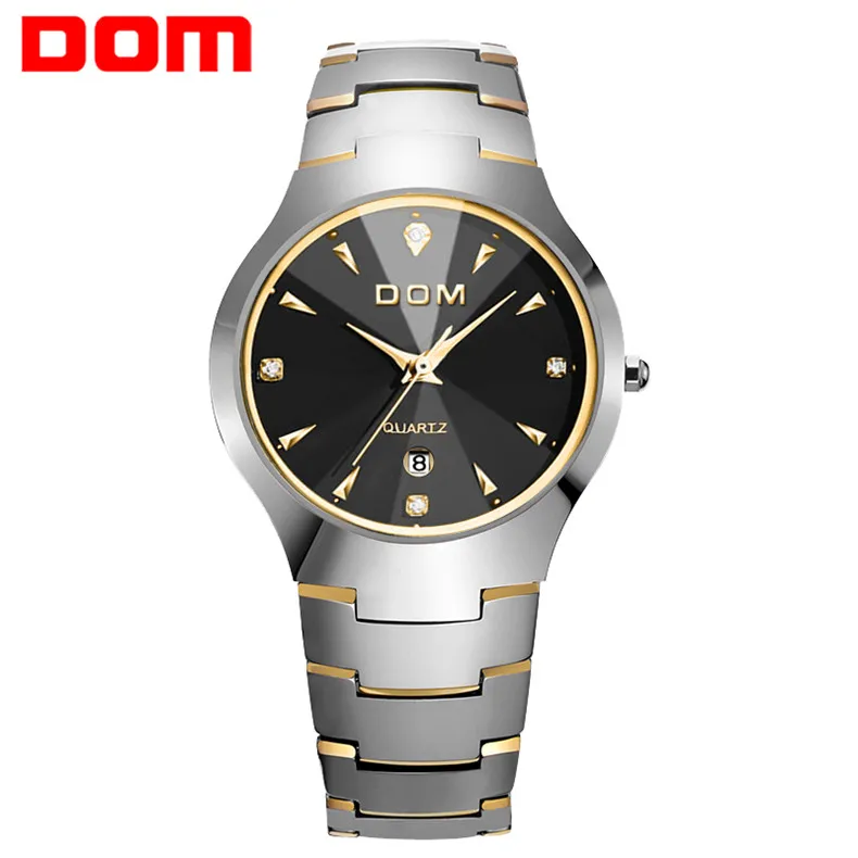DOM мужские часы модные трендовые часы из вольфрамовой стали водонепроницаемые кварцевые часы мужские W-698-1M - Цвет: Man silver gold