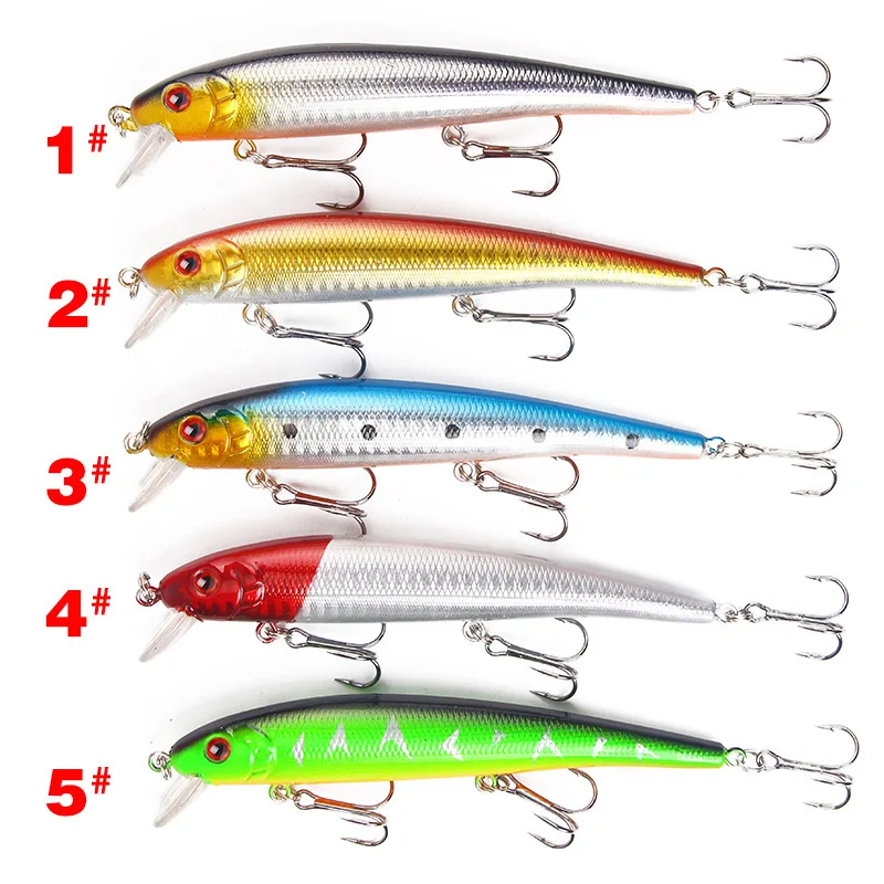 

5Pcs/lot 3D Eyes Sea Fishing Minnow Lure With 3 Treble Hooks Wobbler Crankbait 13cm/19.3g Artificial Laser Isca