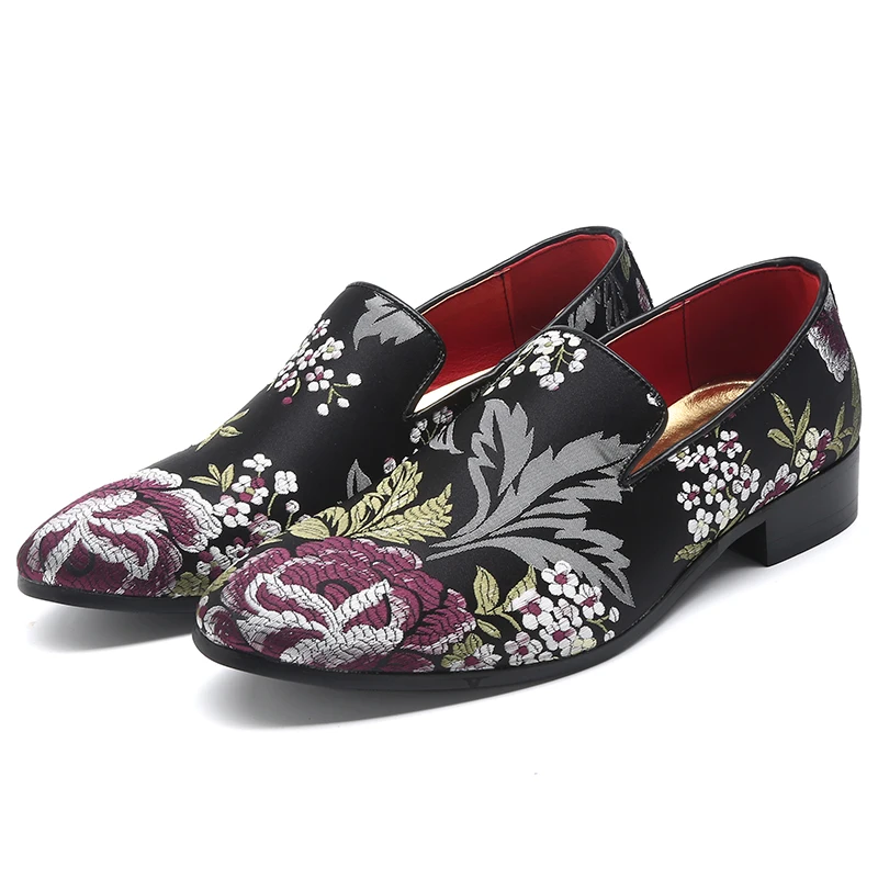 

2019 Style Loafers Men Dress Shoes High Quality Multicolour Exquisite Embroidery Designer Leather Shoes Man Pointed Toe Shoes