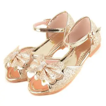 

HaoChengJiaDe Girl Sandals 2018 Fish Mouth Girl Flat Bow Sequins Bottom Soft Baby Children Korean Diamond Purple Princess Shoes