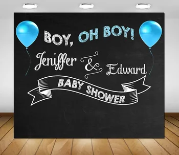 

custom chalkboard baby shower blue and white balloon backdrop High quality Computer print party background