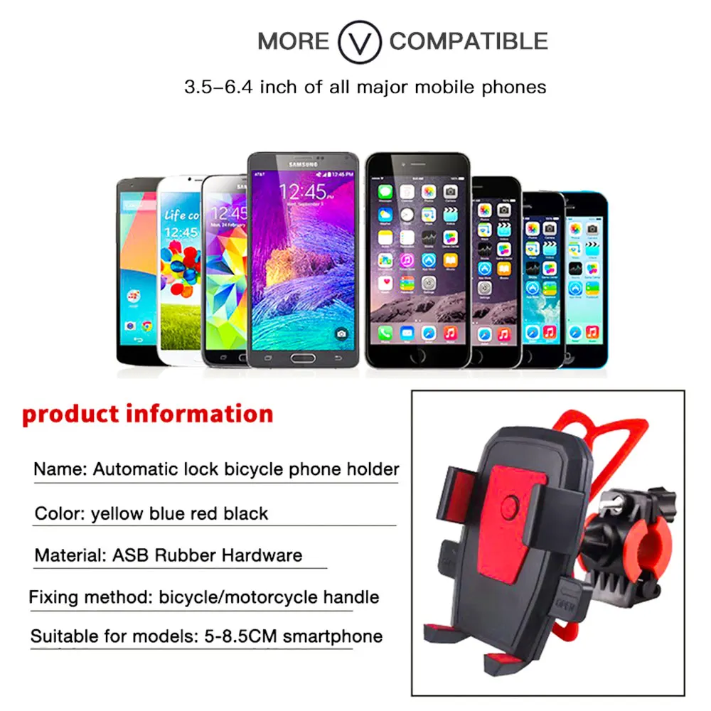 Zacro Anti Slide Bike Bicycle Holder Handle Phone Mount Handlebar Extender Holder For 3.5'' to 6.5'' Phone Cellphone GPS