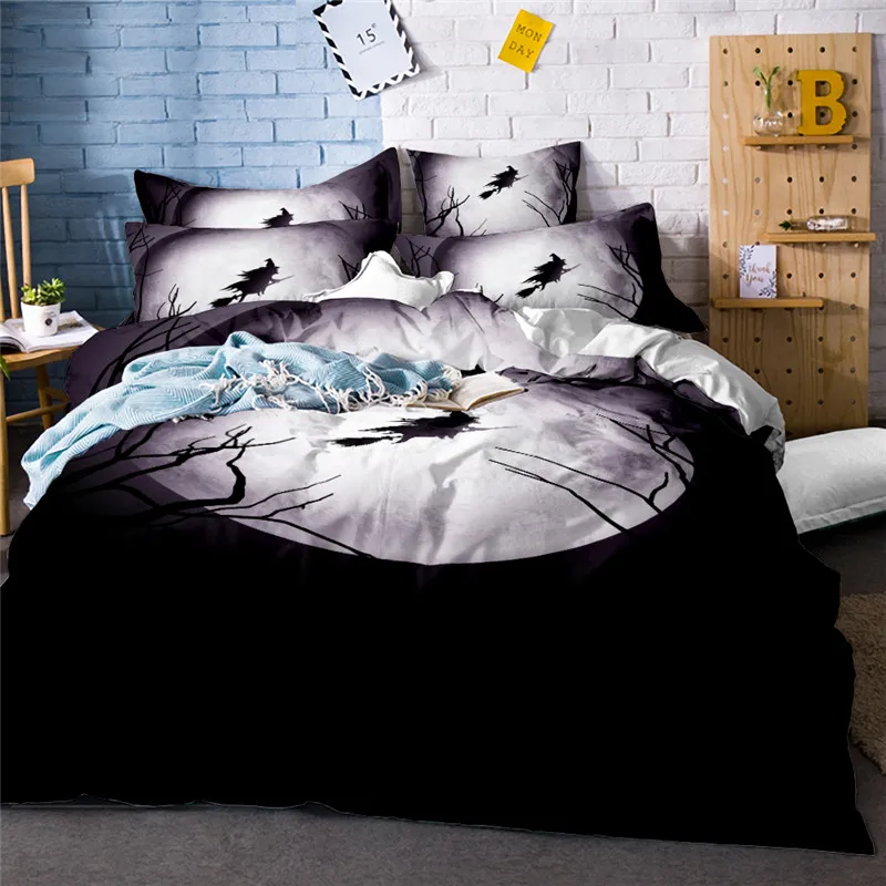 

Nordic style 3d moon Bedding Set Witch Duvet Cover Set Cartoon Printed Bed Linen set for Halloween Decoration 3/4pcs kids gift
