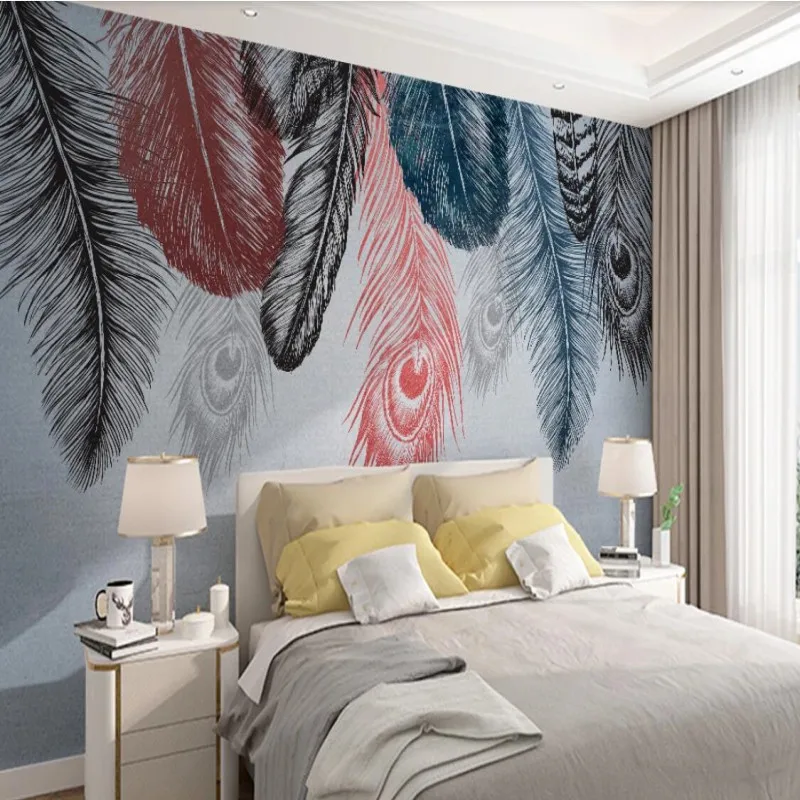 

Factory direct Nordic retro American fashion color feather background wall paper mural
