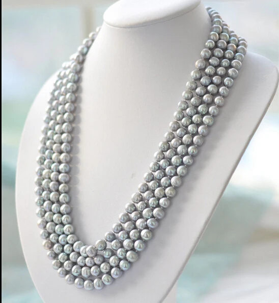 

HOT## Wholesale FREE SHIPPING >>> P3838 LONG 100" 10mm round GRAY Freshwater cultured pearl necklace