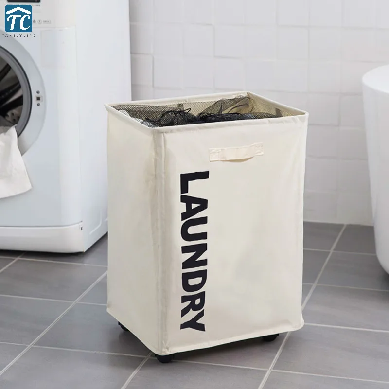 

Large Laundry Basket Dirty Clothes Folding Storage Wheeled Cotton Bathroom Washing Cloth Box Orgnizer Bin Toy Handle Stand