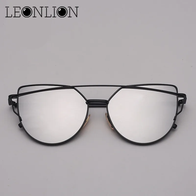 LeonLion, фирменный дизайн, кошачий глаз, солнцезащитные очки для женщин, Ретро стиль, металлические, отражающие очки для женщин, зеркальные, Ретро стиль, Oculos De Sol Gafas