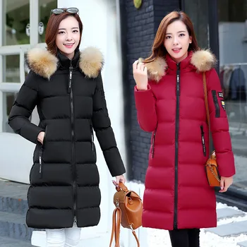 

Plus Size M-6XL Women's Winter Long Jackets Fur Collar Down Jacket Winter Woman Coats Overcoat Women Cotton Coat Parka